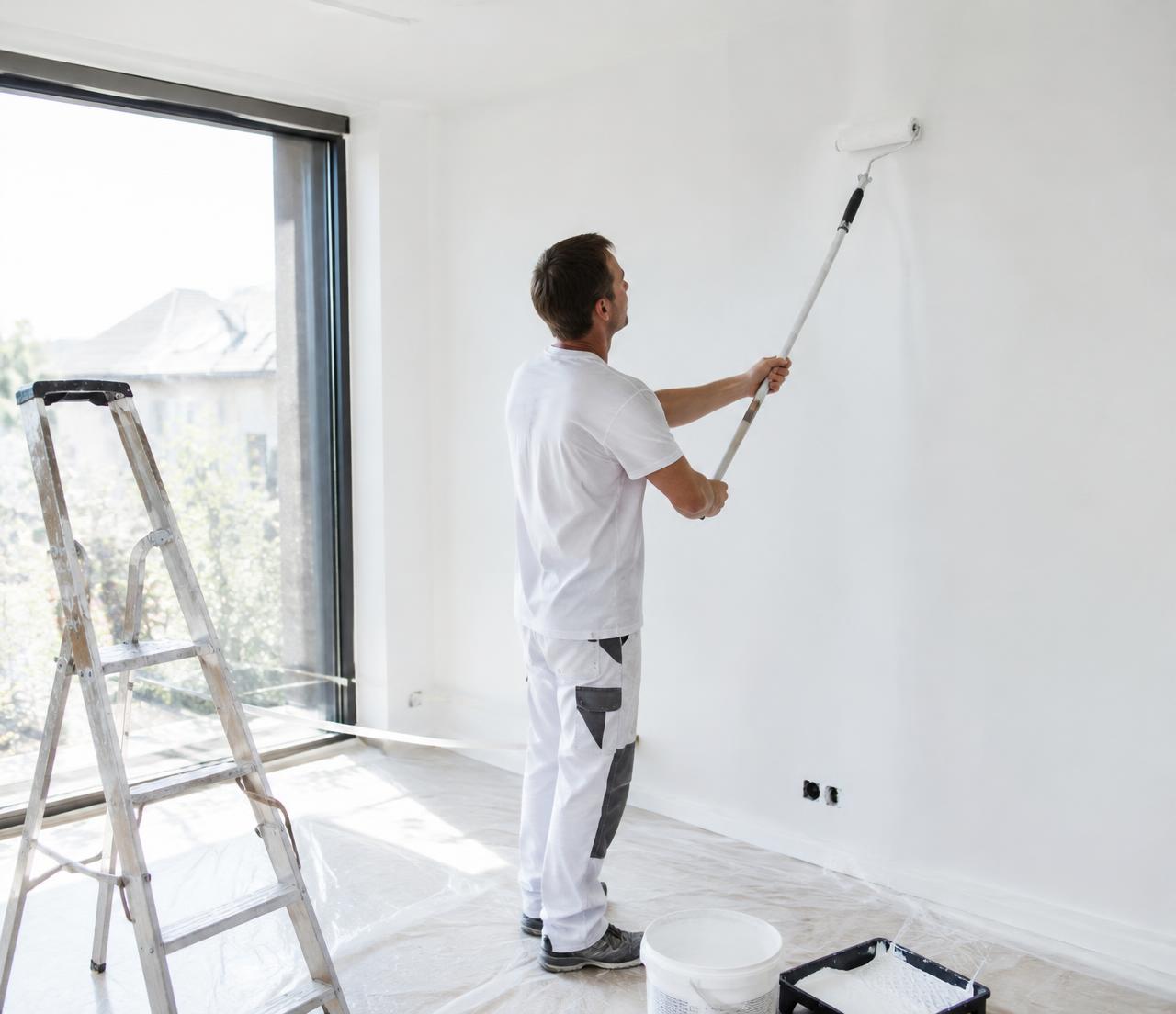 Schilder van Schilderwerken Said schildert een lichte, moderne woonkamer